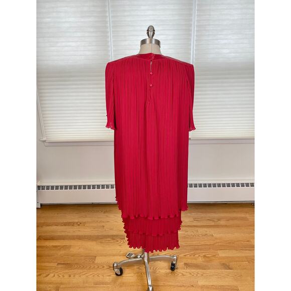 Vintage Red Dress, Red Micro Pleat, ZiZi Barbara Chodos, 70s 80s, size 9 10 M L - Picture 2 of 10